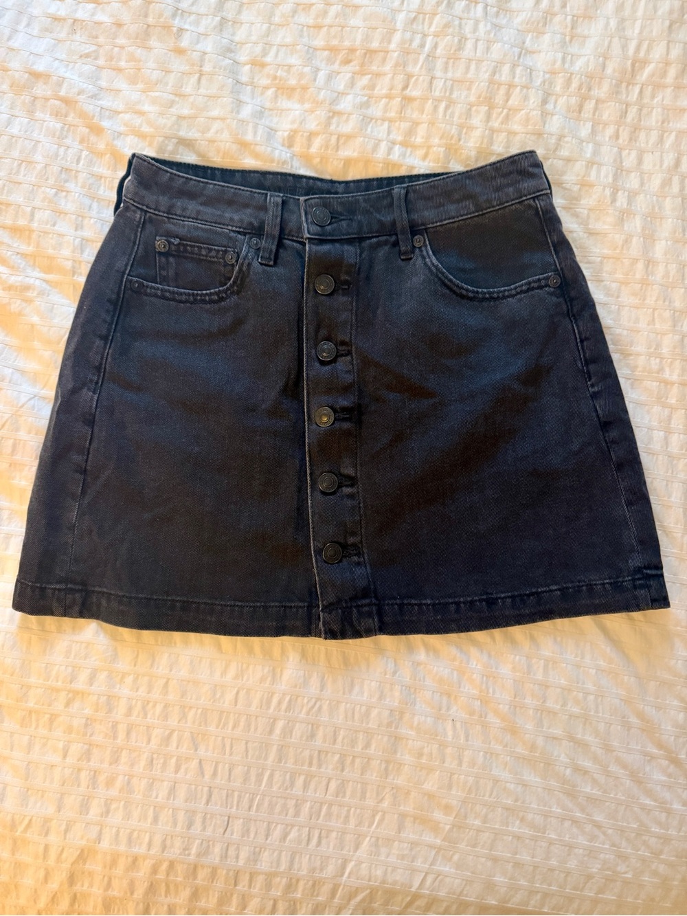 American Eagle Classic Button-Front Denim Mini Skirt - Black